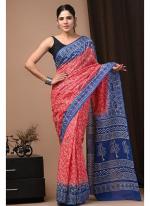 Cotton Mul Mul Red Casual Wear Printed Saree